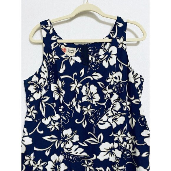 Hilo Hattie Womens Large Hawaiian Dress Sleeveless Sheath Blue Floral Cotton - Picture 2 of 6